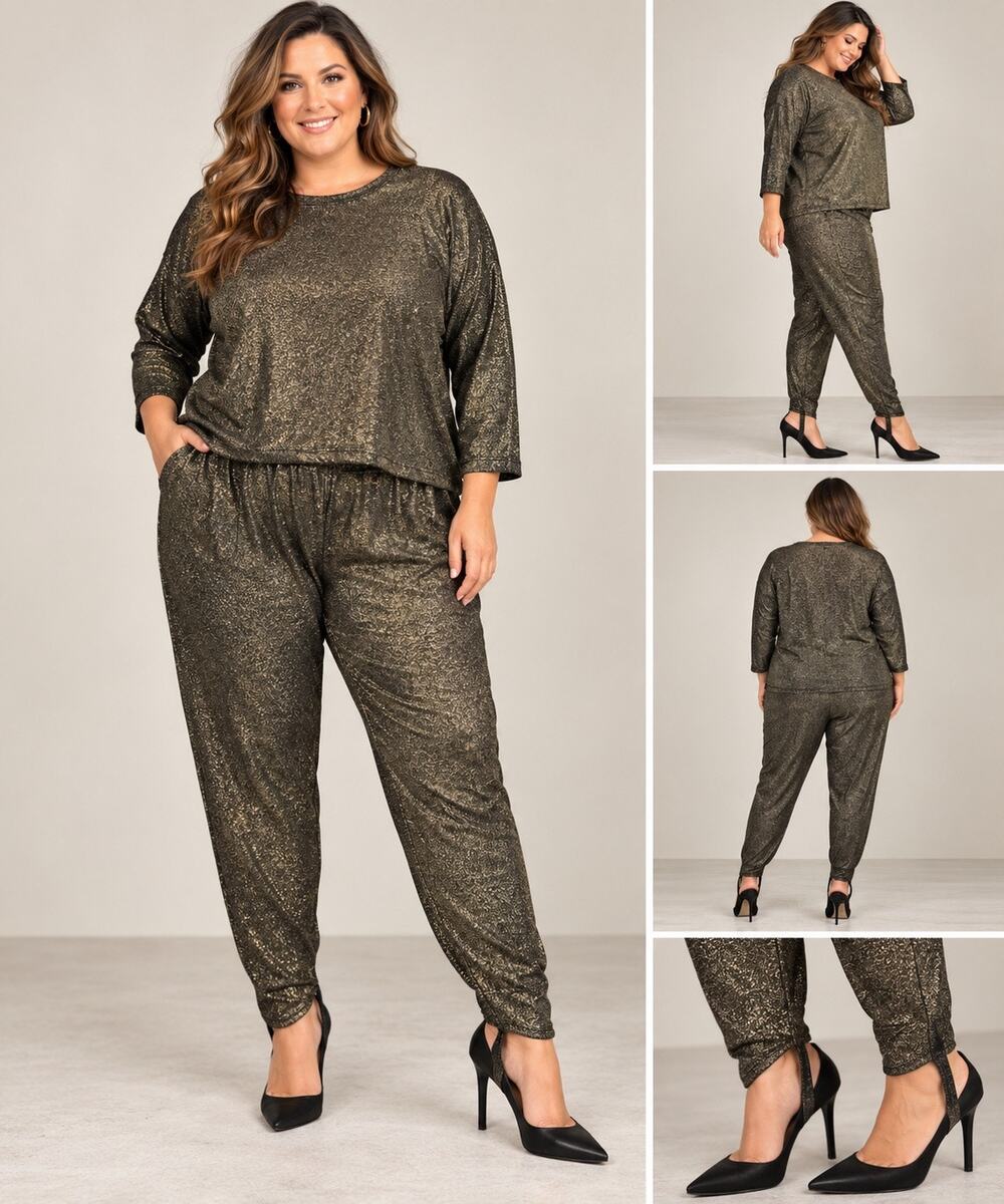 Vintage Jacque & Koko 22/24 Gold Metallic 2 Piece Stirrup Pants Top Set